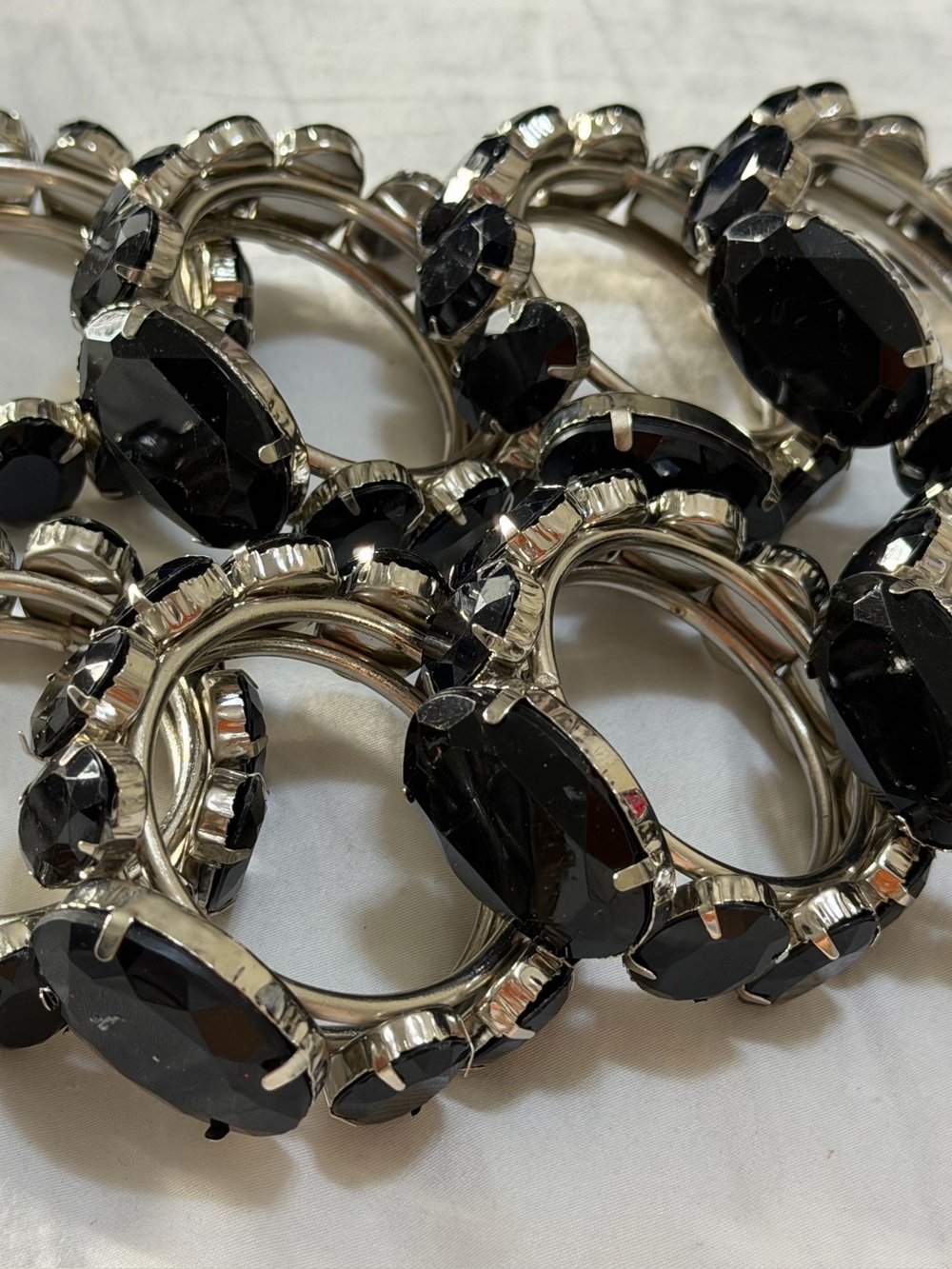 Elegant Black Crystal Stretch Napkin Rings